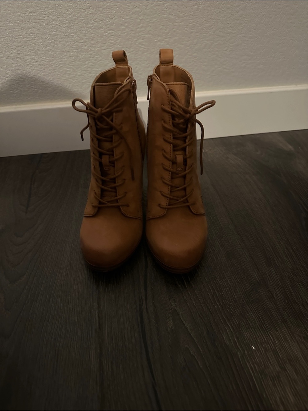 Aldo Cognac Lace-Up Ankle Boots